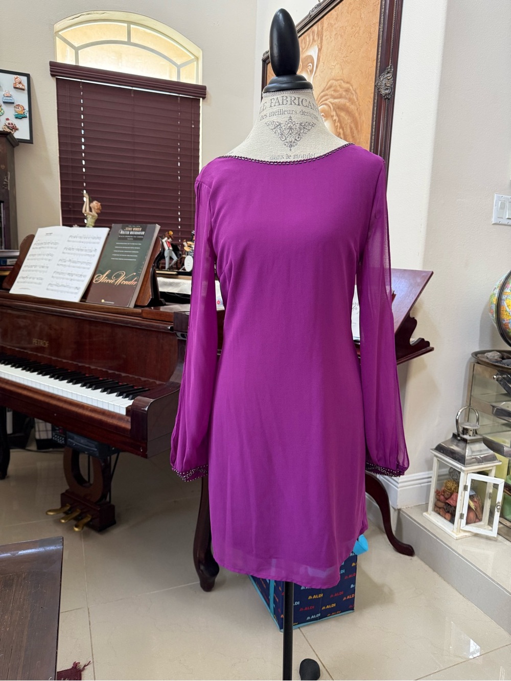 Purple Long-Sleeve Mini Dress